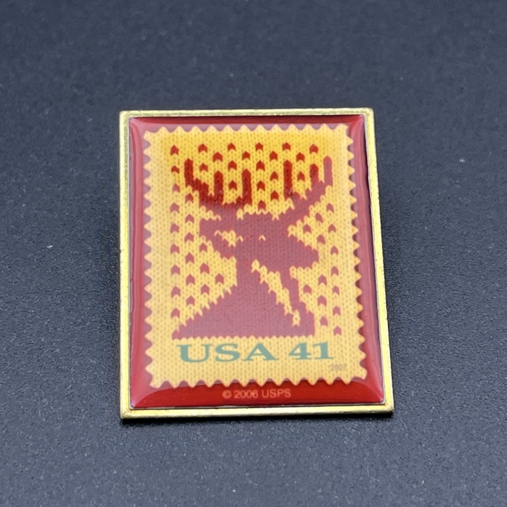 USPS United States Postal Service Stamp Holiday Deer Sweater Lapel Hat Pin